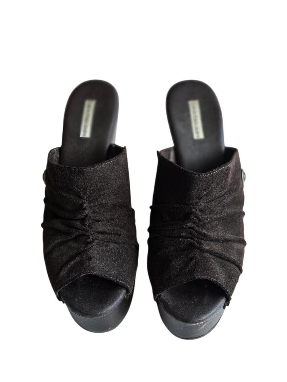 Calvin Klein Brown Ruched Open-Toe Mules